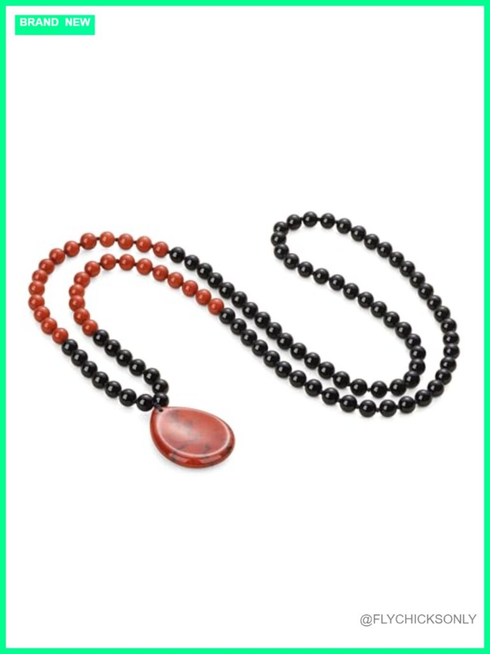 108 Mala Beaded Necklace 8mm Onyx Red Jasper Thumb Worry Stone 42.5"
